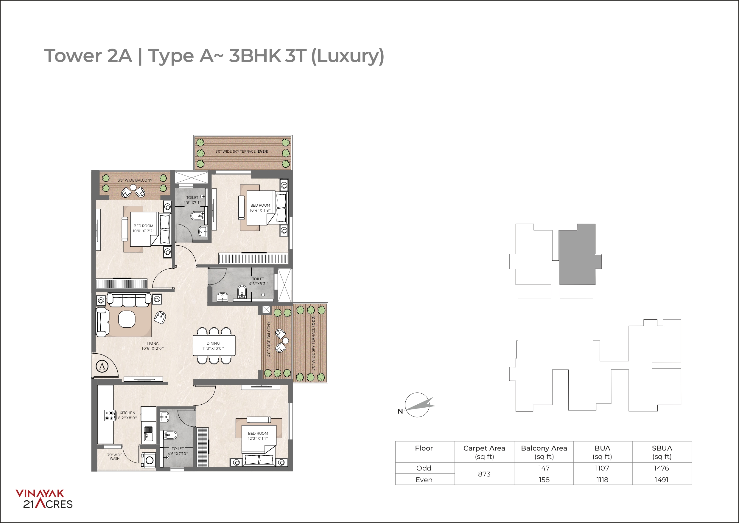 3BHK 3T (Luxury) 1476-1491 SBU